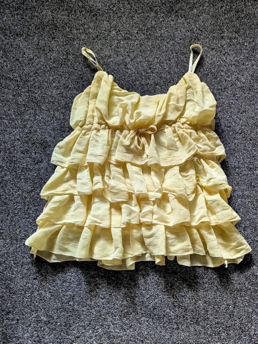 Summer Yellow Tie-Strap Tiered Tank Top
